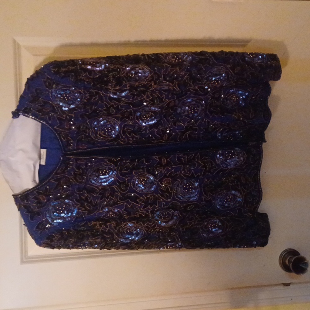 Evening Jacket Blue w Gold Beading